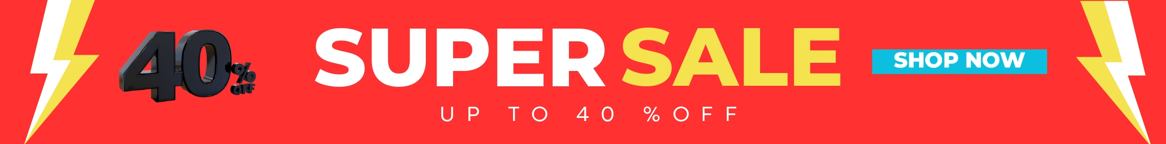 Super Sale banner, up to 40% off, Shop Now